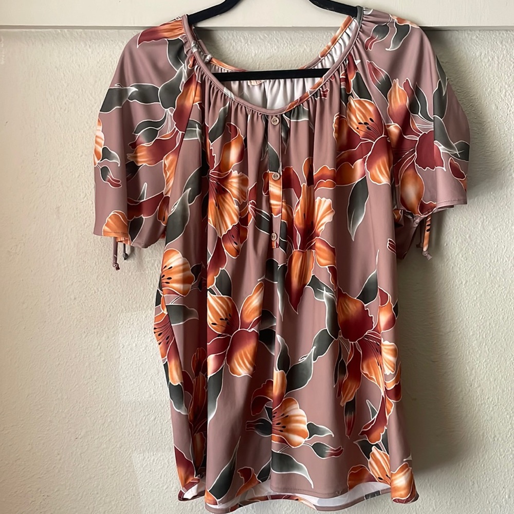 Vintage More for Your Money floral printed flutter sleeve button blouse